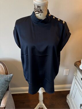 NWT Ann Taylor Navy Satin Top